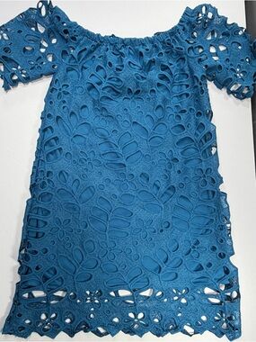 NWT Blue Eyelet Lace Off Shoulder Boho Cottagecore Dress Large